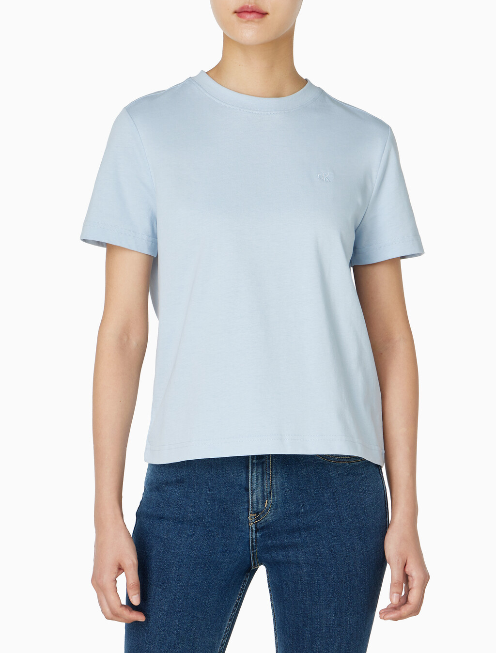 Buy 여성 아카이브 로고 크루넥 티셔츠 in color LIGHT BLUE