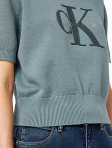 Buy 여성 청키 코튼 그래픽 풀오버 in color Mid Green