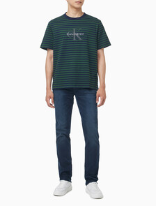 Buy 남성 스트라이프 모노그램 로고 반팔 티셔츠 in color Navy