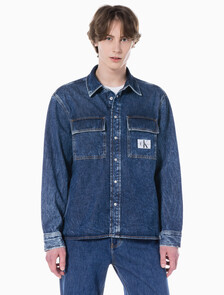 Buy 남성 릴렉스핏 유틸리티 데님 셔츠 in color MID BLUE BACK EMBRO