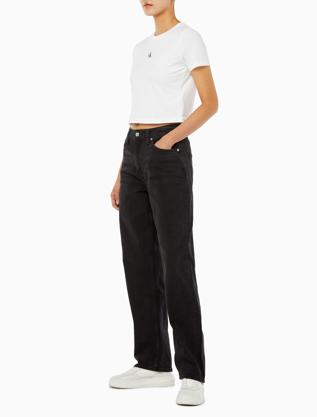 Buy 여성 90's 스트레이트핏 블랙 데님 in color WASHED BLACK LOGO LACE