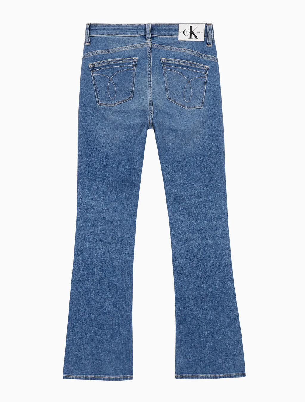 Buy 여성 하이라이즈 바디 슬림핏 부츠컷 미드블루 앵클 데님 in color MID BLUE BACK EMBRO