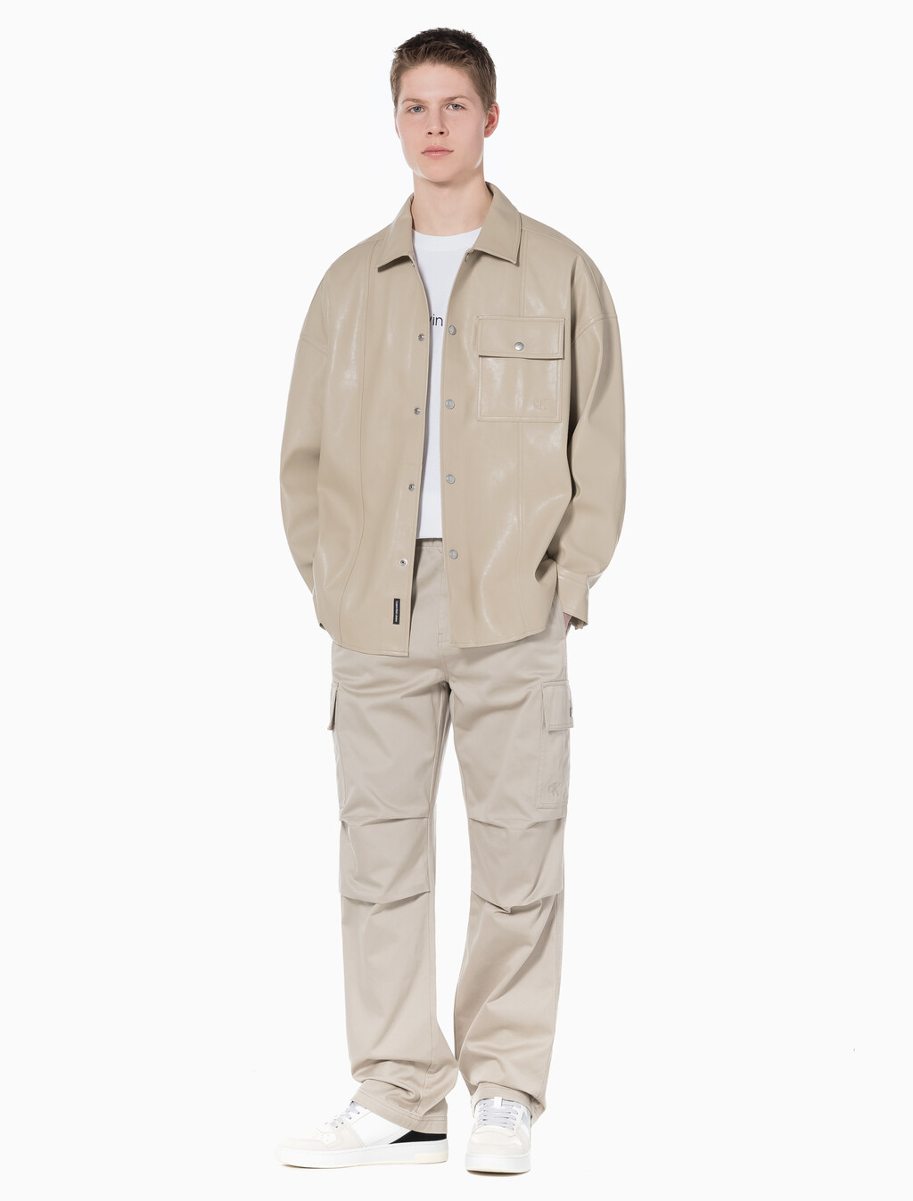 Buy 남성 릴렉스핏 매트 오버 셔츠 in color BEIGE