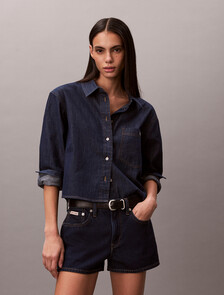 Buy 여성 크롭 데님 셔츠 in color Dusty Blue