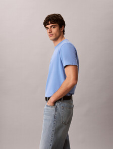 Buy 애시드 워시 모노로고 그래픽 티 in color Blue