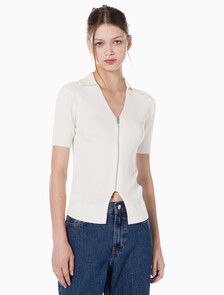 Buy 여성 반팔 집 폴로 스웨터 in color WHITE