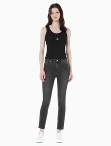Buy 여성 하이라이즈 스키니핏 앵클 블랙 37.5 기능성 데님 in color WASHED BLACK LOGO LACE