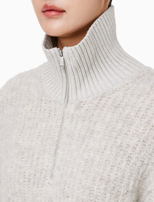 Buy 여성 크롭 하프 집 울 스웨터 in color LIGHT GREY HEATHER