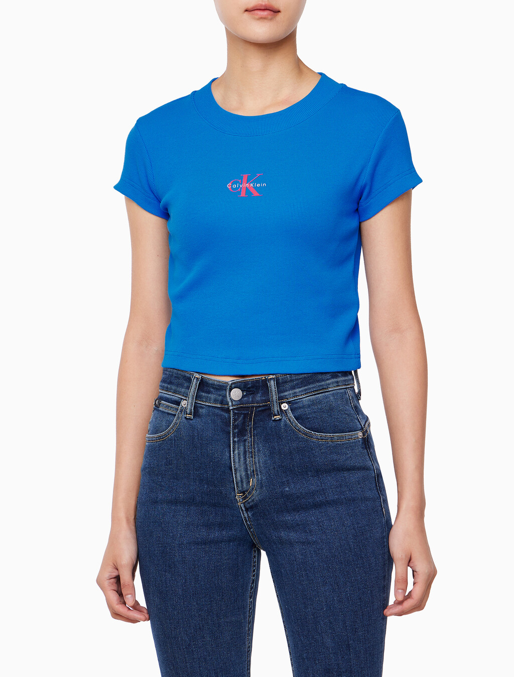 Buy 여성 모노그램 베이비 반팔 티셔츠 in color FRENCH BLUE