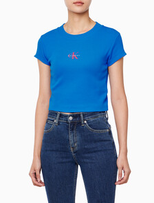 Buy 여성 모노그램 베이비 반팔 티셔츠 in color FRENCH BLUE