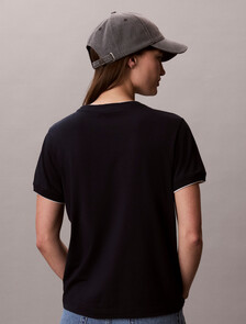 Buy 여성 콘트라스트 트림 코튼 모달 크루넥 티 in color DARK SAPPHIRE