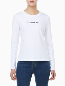 Buy 여성 L/S 스탠다드 로고 슬림 크루넥 티셔츠 in color BRILLIANT WHITE