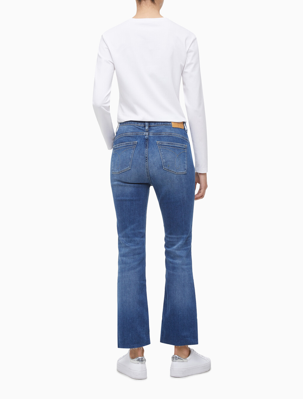 Buy 여성 하이라이즈 부츠핏 미드블루 데님 in color BLUE BLACK HANGER LOOP