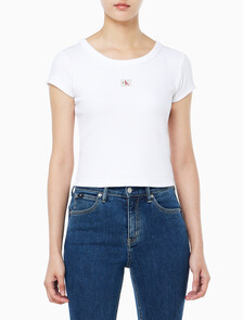 Buy 여성 우븐라벨 립 베이비 티 in color BRILLIANT WHITE