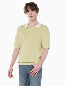 Buy 남성 로고 오픈 카라 폴로 반팔 스웨터 in color GREEN
