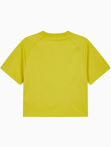 Buy 여성 박시 CK 크레스트 크롭 포켓 반팔 티셔츠 in color WARM OLIVE