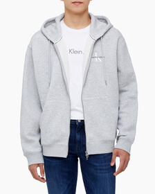Buy 남녀공용 릴렉스핏 모노그램 집업 후디 in color LIGHT GREY HEATHER