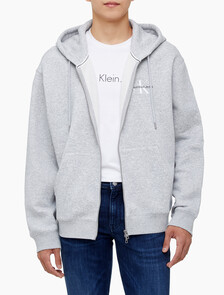 Buy 남녀공용 릴렉스핏 모노그램 집업 후디 in color LIGHT GREY HEATHER