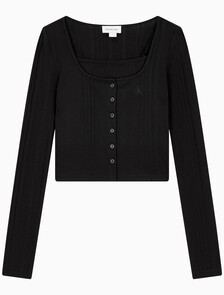 Buy 여성 2 IN 1 립 크롭 슬림 가디건 in color CK BLACK