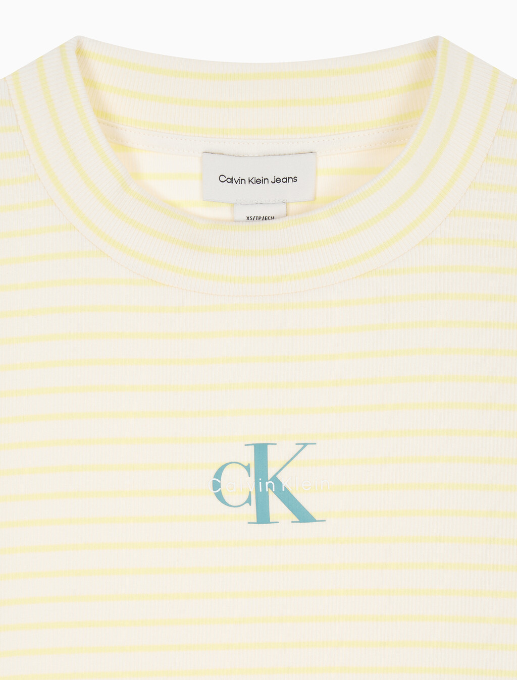 Buy 여성 스트라이프 모노로고 베이비립 티 in color Yellow