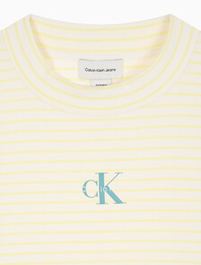 Buy 여성 스트라이프 모노로고 베이비립 티 in color Yellow