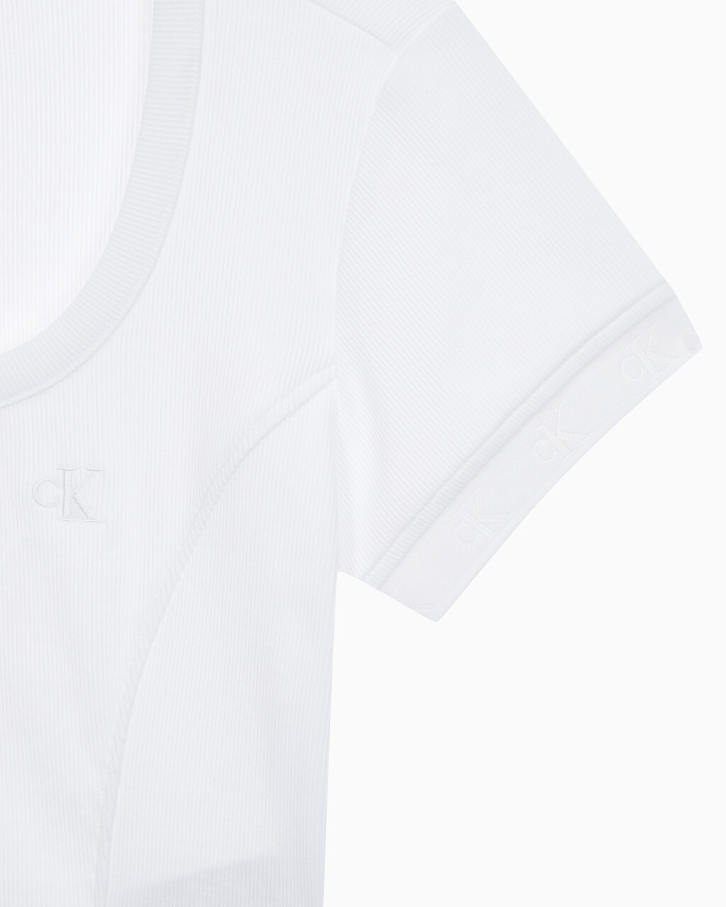 Buy 여성 엠보스 로고 U넥 크롭 반팔 티셔츠 in color BRIGHT WHITE