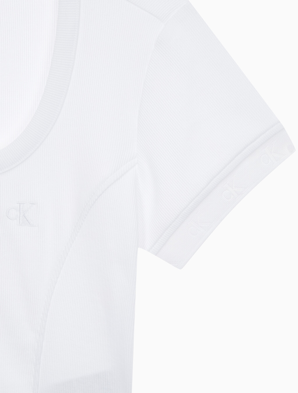 Buy 여성 엠보스 로고 U넥 크롭 반팔 티셔츠 in color BRIGHT WHITE
