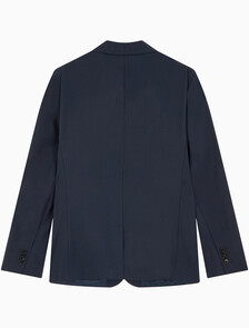 Buy 유니섹스 롱슬리브 울 블렌드 슬림 블레이저 in color DARK SAPPHIRE