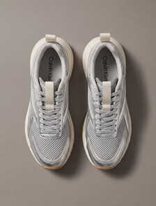 Buy 여성 하이크 러너 CK 스트라이프 메쉬 레더 메탈 스니커즈 in color Silver/Dk Ecru/Light Gum