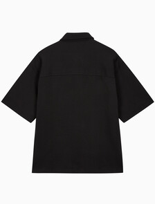 Buy 남성 릴렉스핏 텍스처 피케 반팔 오버 셔츠 in color BLACK