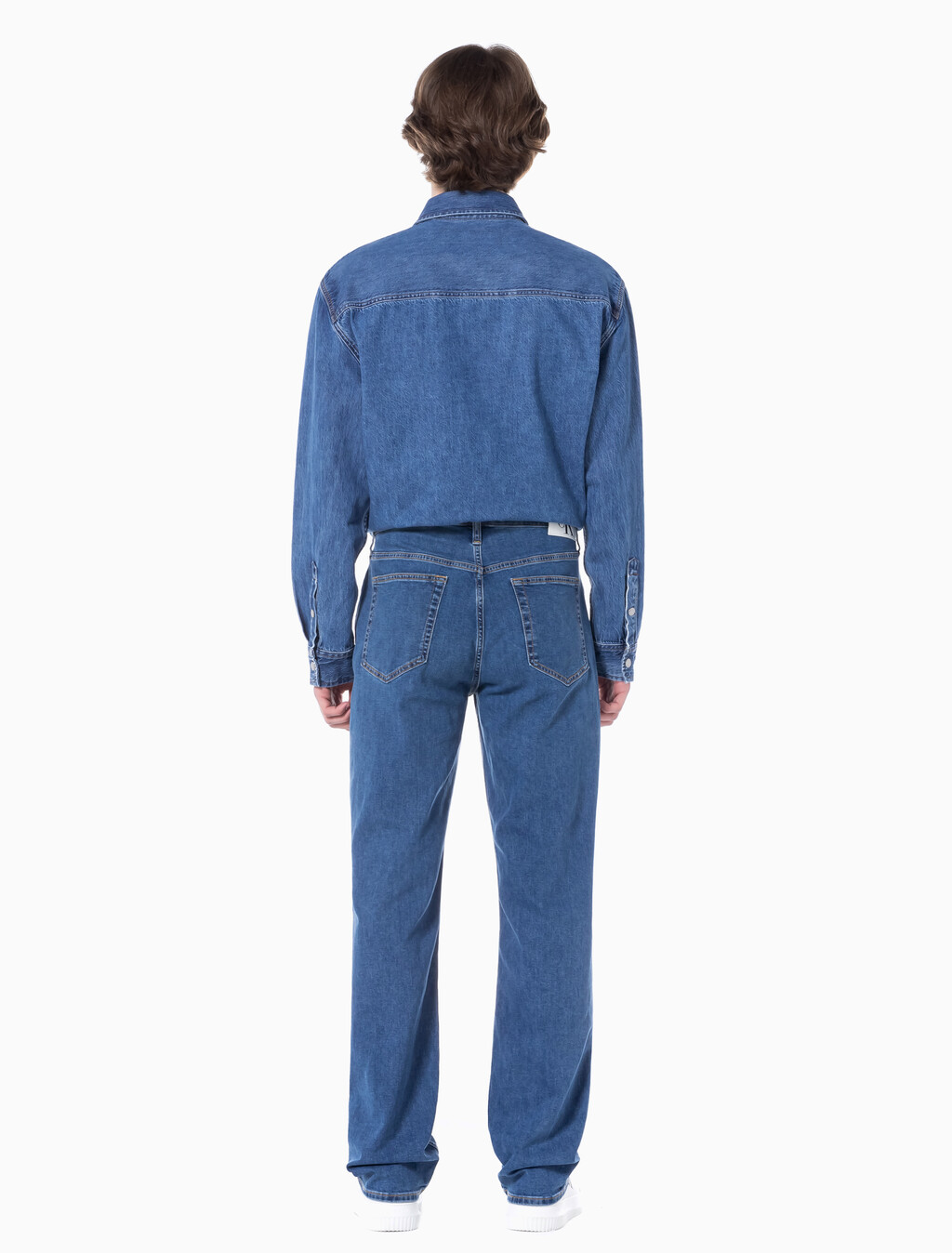 Buy 남성 90's 스트레이트핏 미드블루 에코 쿨 데님 in color MID BLUE BACK EMBRO
