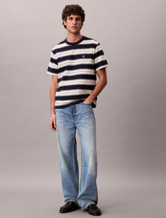 이지 저지 스트라이프 크루넥 티