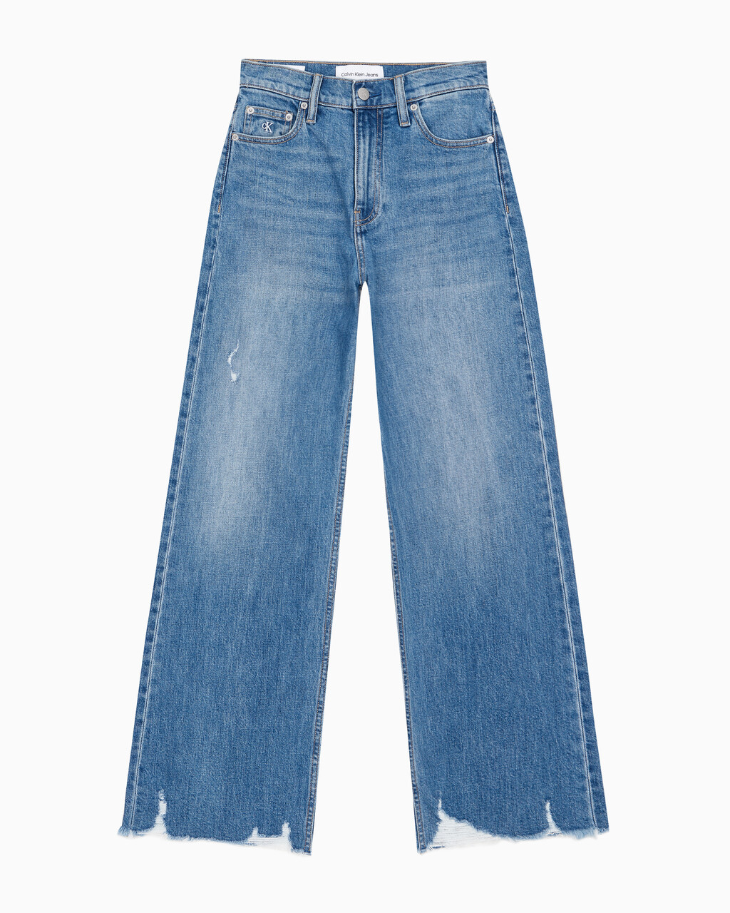 Buy 여성 하이라이즈 와이드핏 미드블루 데님 in color MID BLUE BACK EMBRO