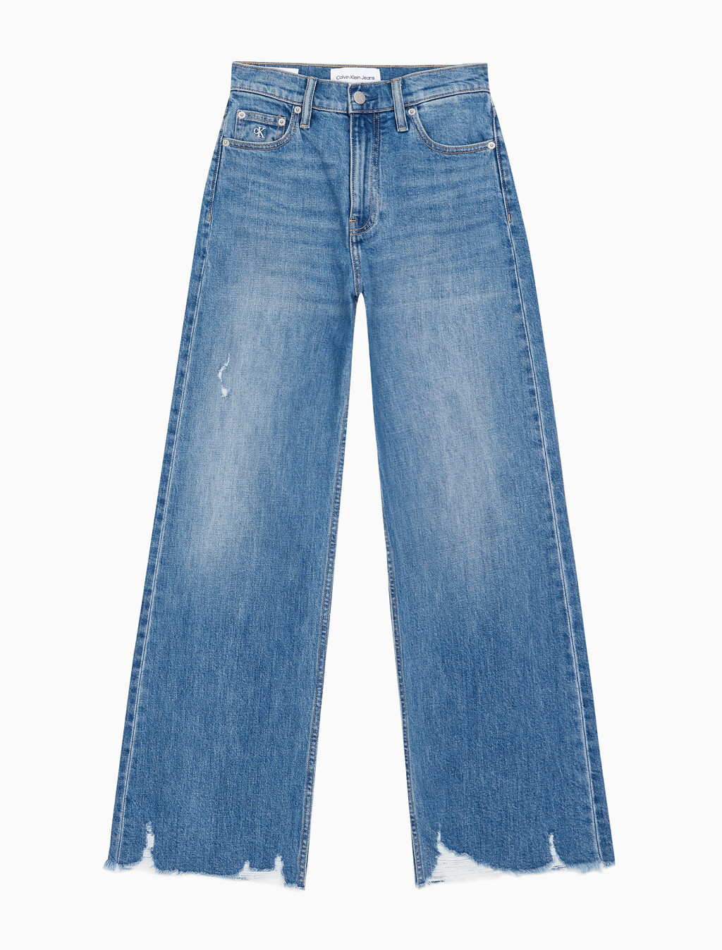 Buy 여성 하이라이즈 와이드핏 미드블루 데님 in color MID BLUE BACK EMBRO