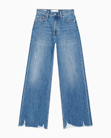 Buy 여성 하이라이즈 와이드핏 미드블루 데님 in color MID BLUE BACK EMBRO