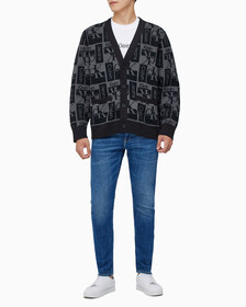 Buy 남성  릴렉스 핏 AOP 로고 스웨터 가디건 in color CK BLACK