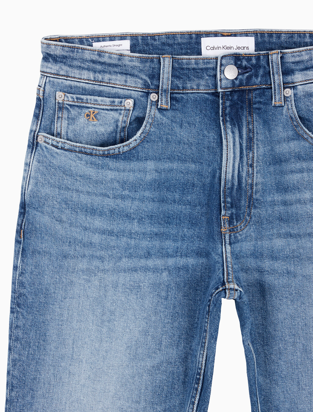 Buy 남성 어센틱 스트레이트핏 미드블루 이탈리안 데님 in color MID BLUE BACK EMBRO