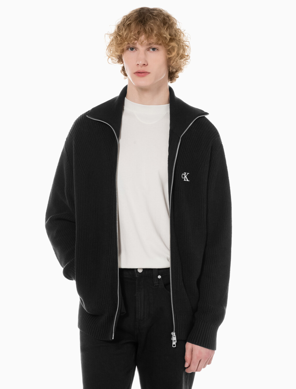 Buy 남성 립 집업 가디건 in color CK BLACK