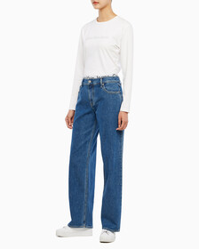 Buy 여성 로우라이즈 루즈핏 미드블루 데님 in color MID BLUE BACK EMBRO