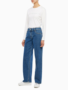 Buy 여성 로우라이즈 루즈핏 미드블루 데님 in color MID BLUE BACK EMBRO