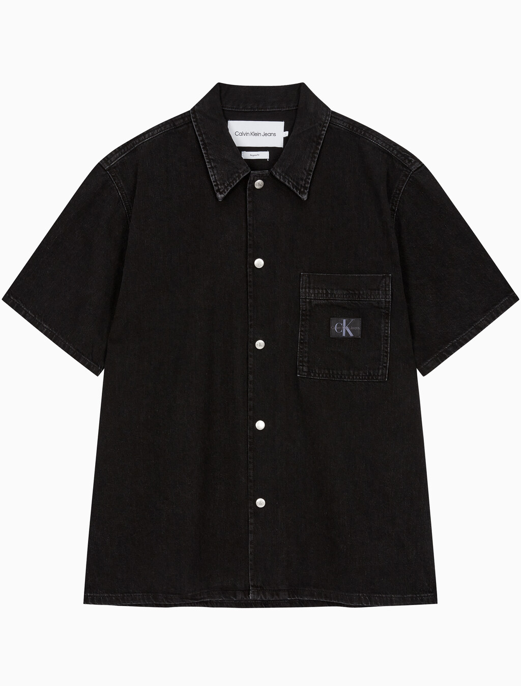 Buy 남성 데님 캠프 반팔 셔츠 in color WASHED BLACK LOGO LACE
