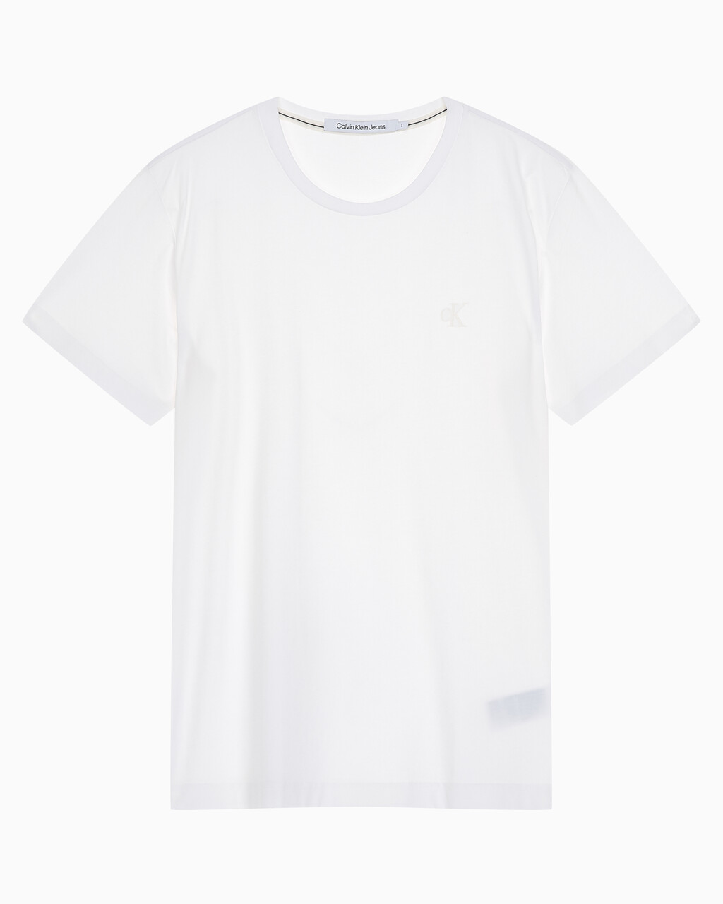 Buy 남성 레귤러핏 솔리드 CK 로고 반팔 티셔츠 in color BRIGHT WHITE