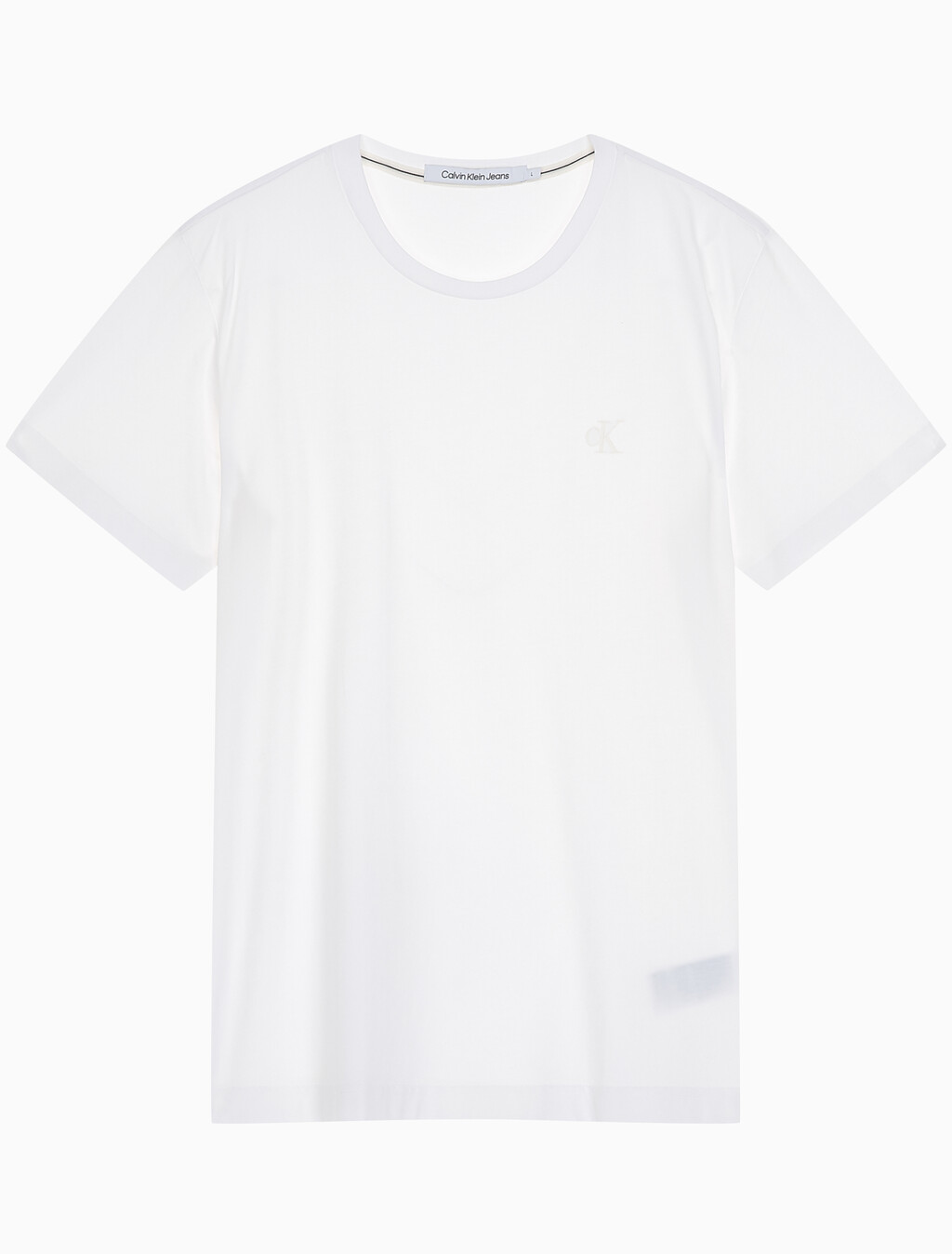 Buy 남성 레귤러핏 솔리드 CK 로고 반팔 티셔츠 in color BRIGHT WHITE