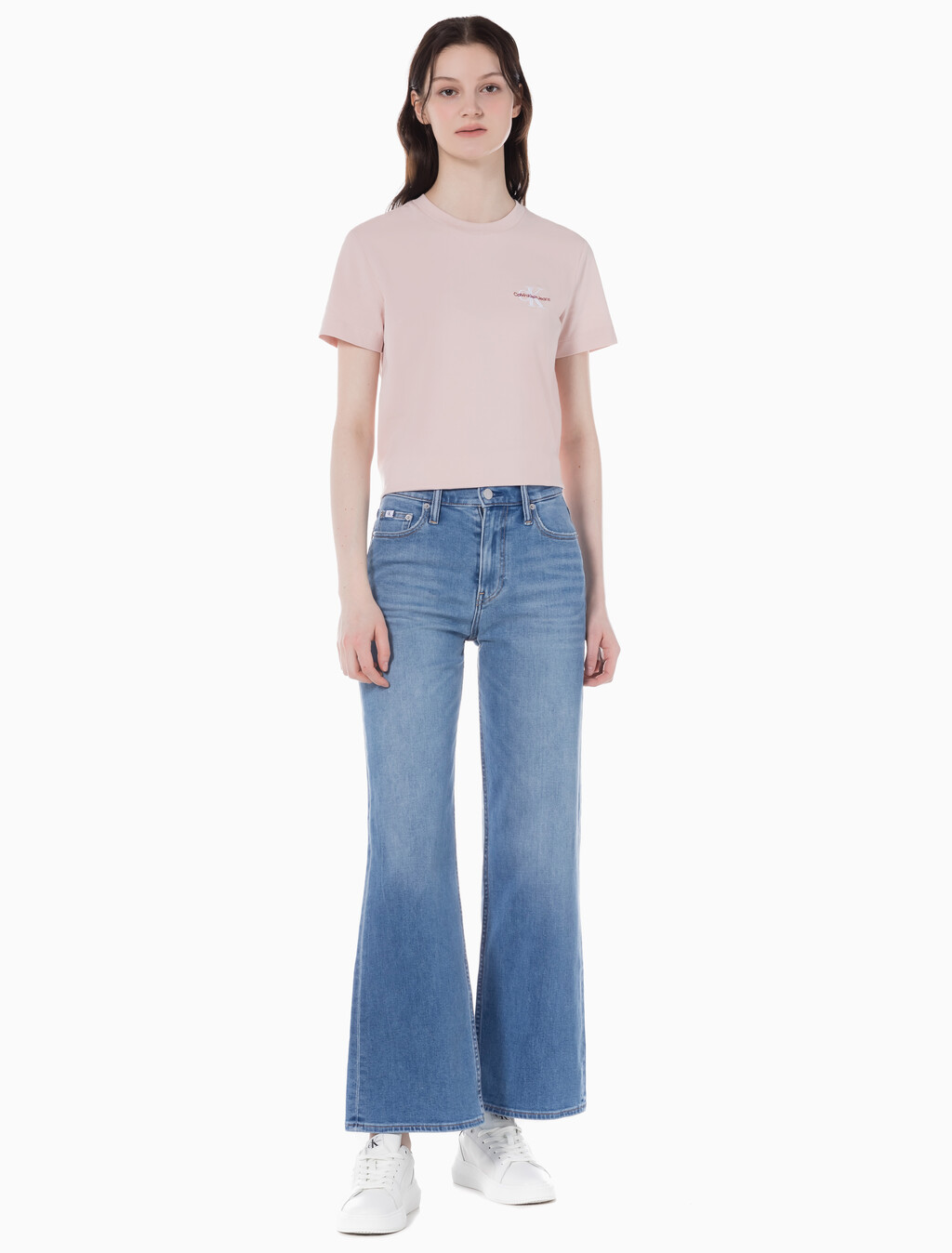 Buy 여성 하이라이즈 와이드핏 미드블루 37.5 기능성 데님 in color MID BLUE BACK EMBRO