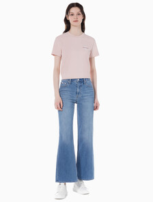 Buy 여성 하이라이즈 와이드핏 미드블루 37.5 기능성 데님 in color MID BLUE BACK EMBRO