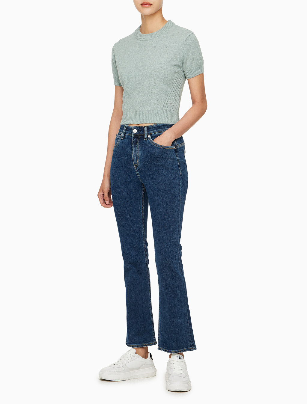 Buy 여성 크롭 반팔 스웨터 in color KHAKI GREY