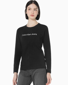 Buy 여성 슬림핏 인스티튜셔널 로고 긴팔 티셔츠 in color CK BLACK