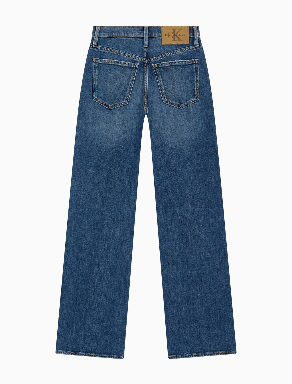 Buy 여성 하이라이즈 와이드핏 미드블루 데님 in color MID BLUE BACK EMBRO