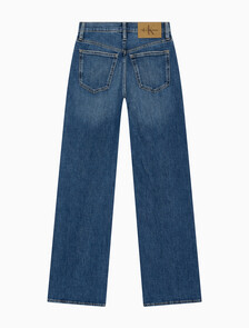 Buy 여성 하이라이즈 와이드핏 미드블루 데님 in color MID BLUE BACK EMBRO