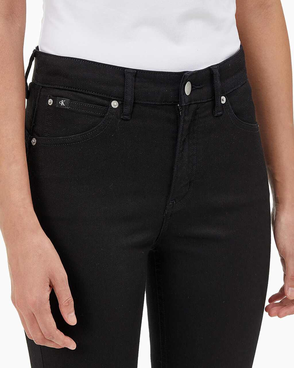 Buy 여성 하이라이즈 바디 슬림 부츠핏 앵클 데님 in color WASHED BLACK LOGO LACE